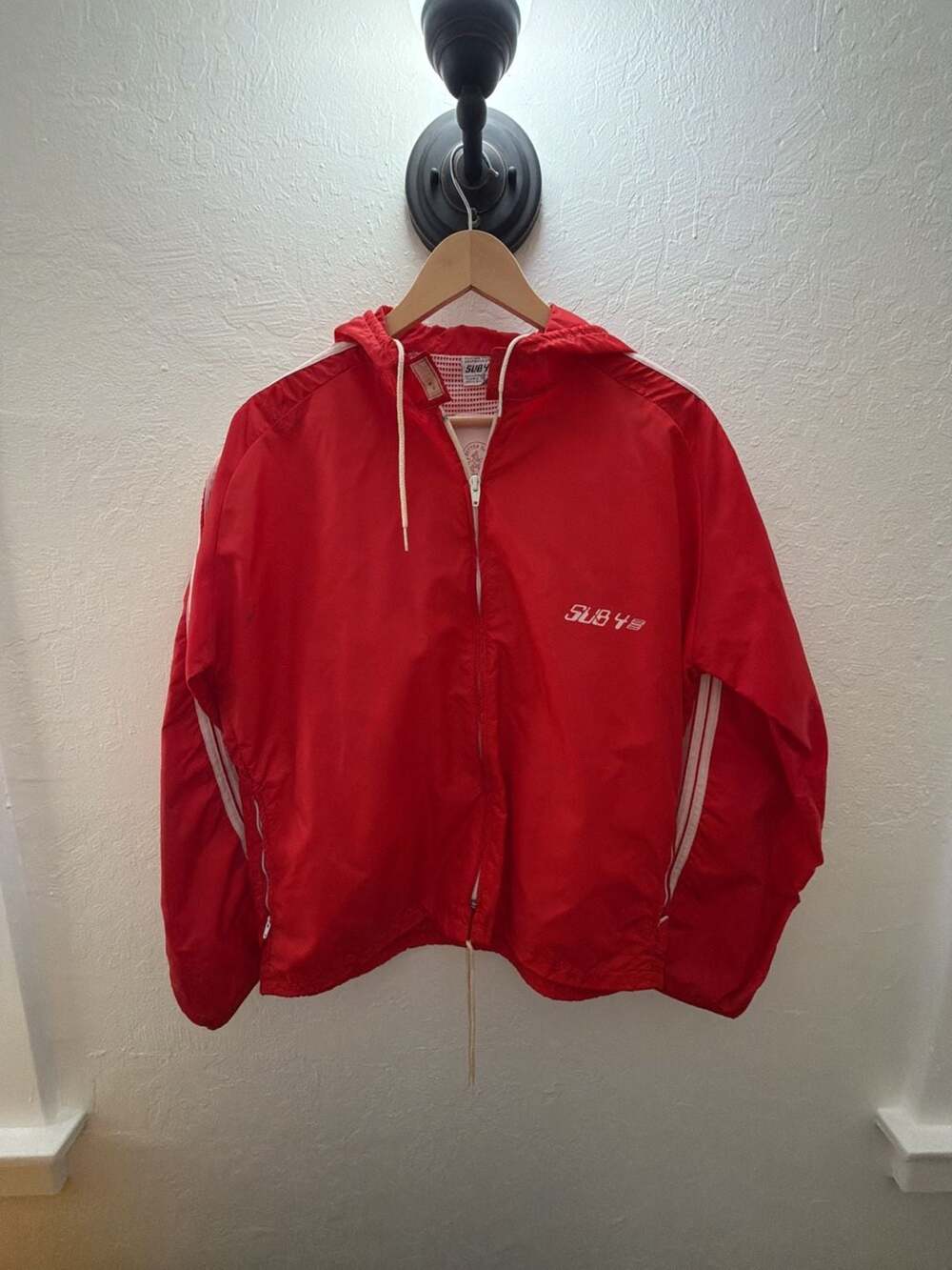 Vintage Sub 4 Red Nylon Zip-Up Windbreaker Jacket with Hood
